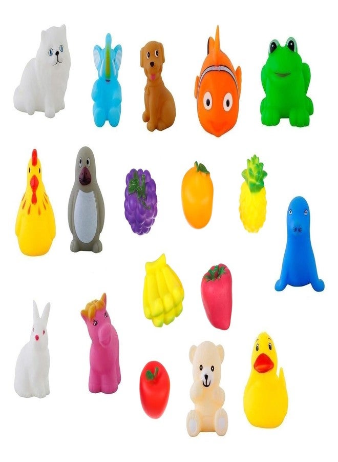 Globular Colorful Floating Animal with Fruit Baby Chu Chu Toys Creative Bath Toys for Kids Swimming Water Toys Best Gift for Infant Little Born Baby Toy Kids Squeeze Babies Toddlers Pack of 18 - Image 1